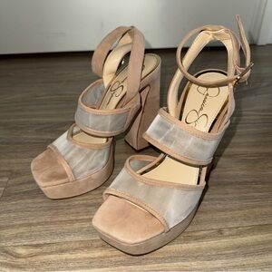 Jessica Simpson Blush Taupe Mesh & Suede Platform Sandals